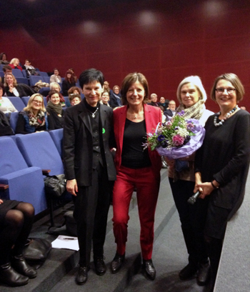 Eva Weickart (Leiterin Frauenbüro der Stadt Mainz), MP Malu Dreyer, Heike Simon (Frauennotruf Mainz) und Anette Diehl (Frauennotruf Mainz)